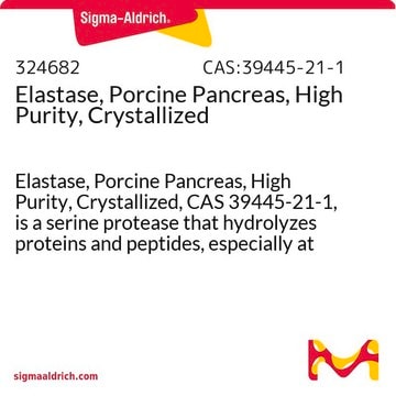 Elastasa, páncreas porcino, gran pureza, cristalizada Elastase, Porcine Pancreas, High Purity, Crystallized, CAS 39445-21-1, is a serine protease that hydrolyzes proteins and peptides, especially at bonds adjacent to neutral amino acid residues.