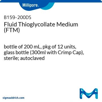 Fluid Thioglycollate Medium (FTM) bottle of 200&#160;mL, pkg of 12&#160;units, glass bottle (300ml with Crimp Cap), sterile; autoclaved