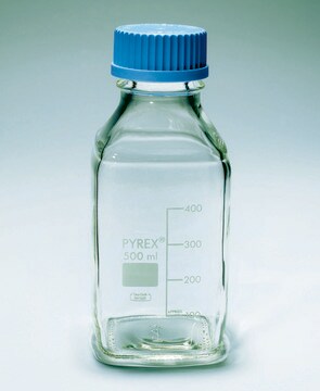 Pyrex&#174; Media-Lab Bottles, square, with cap and pouring ring, with printed trace code capacity 500&#160;mL