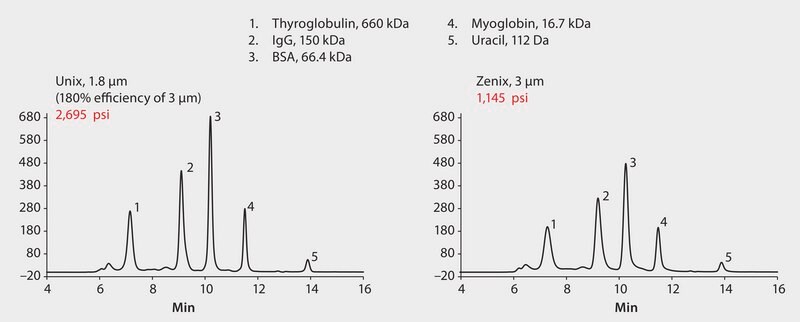 UHPLC Analysis of Protein Standard on Unix&#8482; SEC-300: Efficiency Advantage application for UHPLC