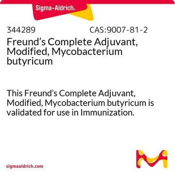 Komplettes Adjuvans nach Freund, modifiziert, Mycobacterium butyricum This Freund&#8217;s Complete Adjuvant, Modified, Mycobacterium butyricum is validated for use in Immunization.