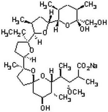 Monensin, Natriumsalz, hohe Reinheit Polyether antibiotic that functions as a Na+ ionophore by forming stable complexes with monovalent cations that are able to cross the plasma membrane.