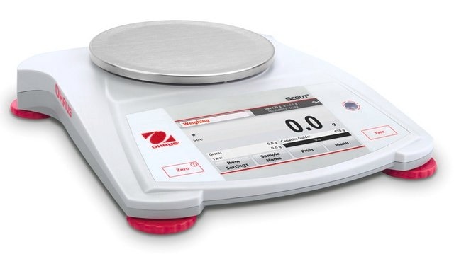 Ohaus&#174; Scout&#174; Portable Touchscreen Balance Model STX421, weighing capacity 420&#160;g, resolution: 0.1&#160;g, AC/DC input 110 V, US 3-pin plug (North America)