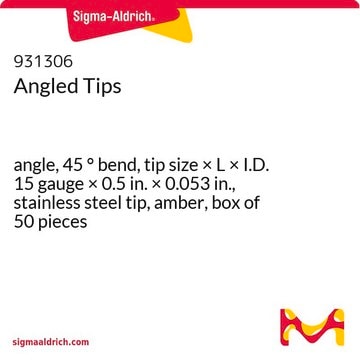 Angled Tips angle, 45&#160;° bend, tip size × L × I.D. 15&#160;gauge × 0.5&#160;in. × 0.053&#160;in., stainless steel tip, amber, box of 50&#160;pieces