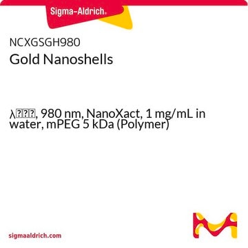 Gold Nanoshells &#955;max, 980&#160;nm, NanoXact, 1&#160;mg/mL in water, mPEG 5 kDa (Polymer)