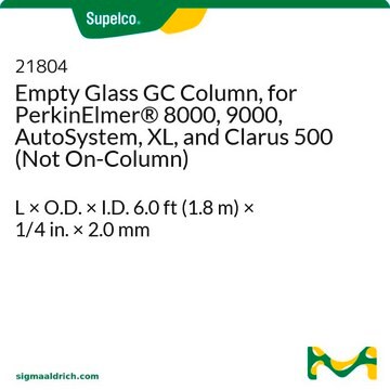 Empty Glass GC Column, for PerkinElmer&#174; 8000, 9000, AutoSystem, XL, and Clarus 500 (Not On-Column) L × O.D. × I.D. 6.0&#160;ft (1.8&#160;m) × 1/4&#160;in. × 2.0&#160;mm