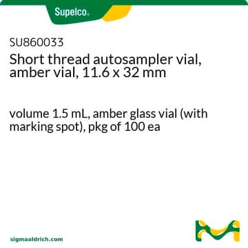 Short thread autosampler vial, amber vial volume 1.5&#160;mL, amber glass vial (with marking spot), pkg of 100&#160;ea