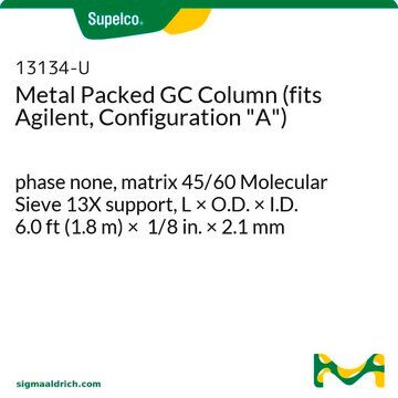 Metal Packed GC Column (fits Agilent, Configuration "A") phase none, matrix 45/60 Molecular Sieve 13X support, L × O.D. × I.D. 6.0&#160;ft (1.8&#160;m) × 1/8&#160;in. × 2.1&#160;mm