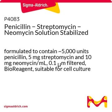 Penicillin&#8722;Streptomycin&#8722;Neomycin-Lösung, stabilisiert formulated to contain ~5,000 units penicillin, 5 mg streptomycin and 10 mg neomycin/mL, 0.1 &#956;m filtered, BioReagent, suitable for cell culture