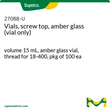 Vials, screw top, amber glass (vial only) volume 15&#160;mL, amber glass vial, thread for 18-400, pkg of 100&#160;ea