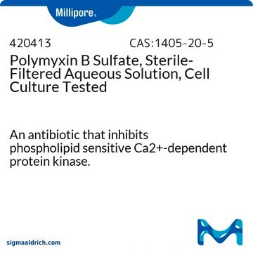 Polymyxin B Sulfate, Sterile-Filtered Aqueous Solution, Cell Culture Tested An antibiotic that inhibits phospholipid sensitive Ca2+-dependent protein kinase.