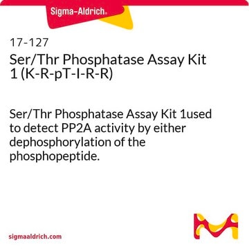 Kit pour essais sur la Ser/Thr phosphatase&nbsp;1 (K-R-pT-I-R-R) Ser/Thr Phosphatase Assay Kit 1used to detect PP2A activity by either dephosphorylation of the phosphopeptide.