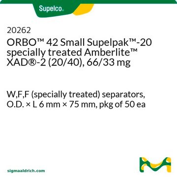 ORBO&#8482; 42 Small Supelpak&#8482;-20 specially treated Amberlite&#8482; XAD&#174;-2 (20/40), 66/33 mg W,F,F (specially treated) separators, O.D. × L 6&#160;mm × 75&#160;mm, pkg of 50&#160;ea