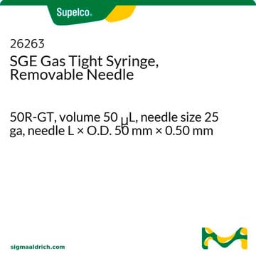 Seringue&nbsp;SGE étanche aux gaz, aiguille amovible 50R-GT, volume 50&#160;&#956;L, needle size 25 ga, needle L × O.D. 50&#160;mm × 0.50&#160;mm