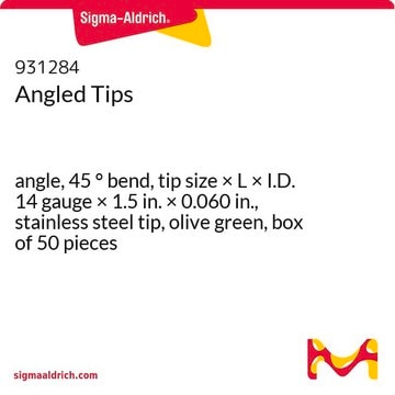 Angled Tips angle, 45&#160;° bend, tip size × L × I.D. 14&#160;gauge × 1.5&#160;in. × 0.060&#160;in., stainless steel tip, olive green, box of 50&#160;pieces