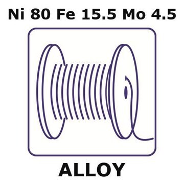 Nickel-iron-molybdenum alloy, Ni80Fe15.5Mo4.5 5m wire, 0.5mm diameter, as drawn