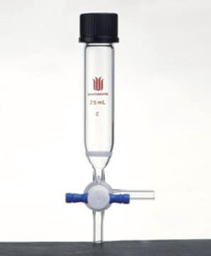 Synthware&#8482; peptide synthesis vessel with fritted disc and T-bore PTFE stopcock 100 mL, porosity: medium, GL 25