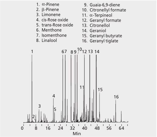 GC Analysis of Geranium Bourbon Essential Oil on SUPELCOWAX 10 suitable for GC