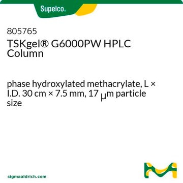 Columna para HPLC TSKgel&#174; G6000PW phase hydroxylated methacrylate, L × I.D. 30&#160;cm × 7.5&#160;mm, 17&#160;&#956;m particle size