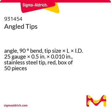 Angled Tips angle, 90&#160;° bend, tip size × L × I.D. 25&#160;gauge × 0.5&#160;in. × 0.010&#160;in., stainless steel tip, red, box of 50&#160;pieces