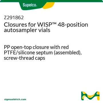 Closures for WISP&#8482; 48-position autosampler vials PP open-top closure with red PTFE/silicone septum (assembled), screw-thread caps