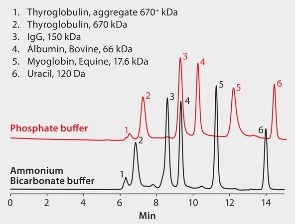 HPLC Analysis of Protein Standards on Zenix&#174; SEC-300 using Different Buffer Systems application for HPLC