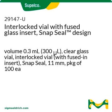 Vial enclavado con inserto de vidrio fundido, diseño Snap Seal&#8482; volume 0.3&#160;mL (300&#160;&#956;L), clear glass vial, interlocked vial (with fused-in insert), Snap Seal, 11 mm, pkg of 100&#160;ea