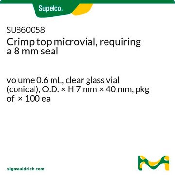 Crimp top microvial, requiring a 8 mm seal volume 0.6&#160;mL, clear glass vial (conical), O.D. × H 7&#160;mm × 40&#160;mm, pkg of × 100&#160;ea