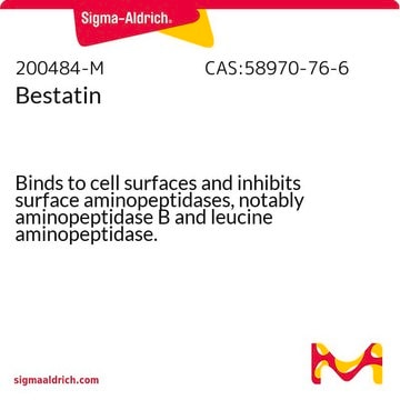 Bestatin Binds to cell surfaces and inhibits surface aminopeptidases, notably aminopeptidase B and leucine aminopeptidase.