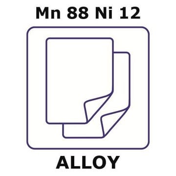 Manganese-nickel alloy, Mn88Ni12 foil, 25 x 25mm, 0.0125mm thickness, as rolled, not light tested (nlt)