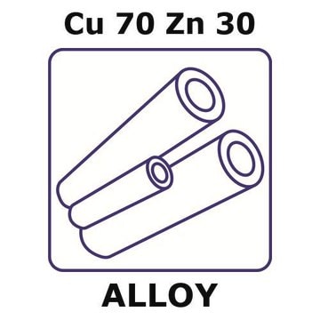 Brass alloy, Cu70Zn30 200mm tube, 3.56mm outside diameter, 0.41mm wall thickness, 2.74mm inside diameter, as drawn