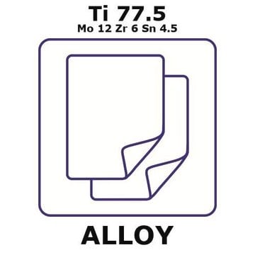 Titanium alloy beta 3, Ti77.5Mo12Zr6Sn4.5 foil, 100 x 100mm, 0.42mm thickness, annealed, precipitation hardenable