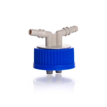 Duran&#174; GL 45 connection system caps and accessories GL 45 blue PP screw cap with 2 hose connections, 6-9 mm