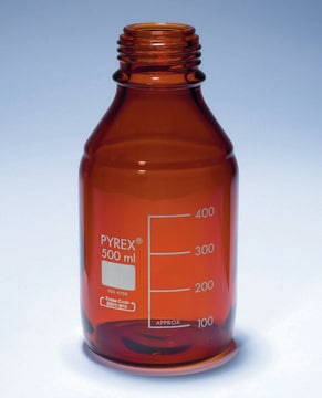 Pyrex&#174; Media-Lab Bottles, amber glass, with-out cap and pouring ring, with printed trace code capacity 500&#160;mL