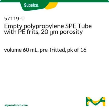 Tubo de SPE de polipropileno vacío con frita de PE, porosidad de 20 &#956;m volume 60&#160;mL, pre-fritted, pk of 16