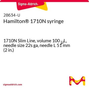 Hamilton&#174; 1710N syringe 1710N Slim Line, volume 100&#160;&#956;L, needle size 22s ga, needle L 51&#160;mm (2&#160;in.)