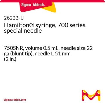 Seringue Hamilton&#174;, série&nbsp;700, aiguille spécifique 750SNR, volume 0.5&#160;mL, needle size 22 ga (blunt tip), needle L 51&#160;mm (2&#160;in.)