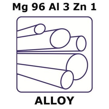 Magnesium-aluminum-zinc alloy, Mg96Al3Zn1 200mm rod, 25mm diameter, extruded