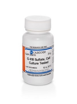 G 418 Sulfate, Cell Culture Tested G418 also known as Geneticin is an aminoglycoside antibiotic related to Gentamicin. Used as a selective agent in transfection of eukaryotic cells. Has highest potency &#8805;730 &#181;g/mg and purity &#8805;98%.