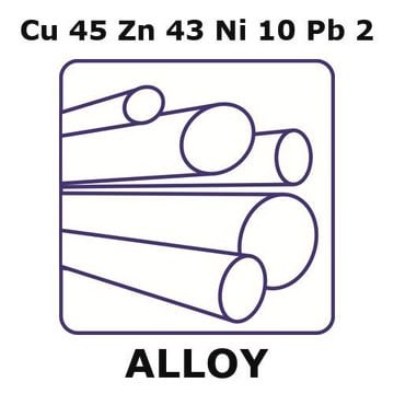 Nickel silver alloy, Cu45Zn43Ni10Pb2 100mm rod, 6.35mm diameter