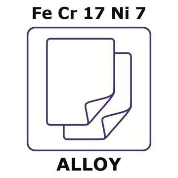 Stainless Steel - 17-7PH alloy, FeCr17Ni7 foil, 100 x 100mm, 0.05mm thickness, as rolled - condition c, precipitation hardenable, light tight (lt)