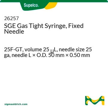 Seringue SGE étanche aux gaz, aiguille soudée 25F-GT, volume 25&#160;&#956;L, needle size 25 ga, needle L × O.D. 50&#160;mm × 0.50&#160;mm