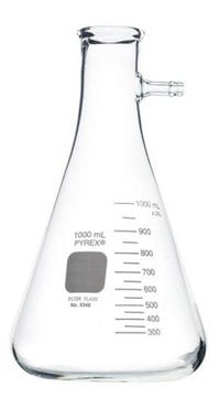 Pyrex&#174; heavy wall graduated filtering flask, with tubulation 10 mm O.D. hose-connection, capacity 1,000&#160;mL