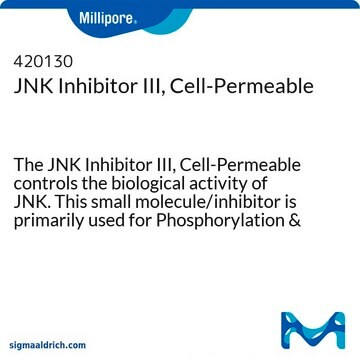 JNK-Inhibitor&nbsp;III, zellpermeabel The JNK Inhibitor III, Cell-Permeable controls the biological activity of JNK. This small molecule/inhibitor is primarily used for Phosphorylation &amp; Dephosphorylation applications.