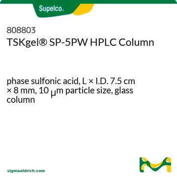 TSKgel&#174; SP-5PW HPLC Column phase sulfonic acid, L × I.D. 7.5&#160;cm × 8&#160;mm, 10&#160;&#956;m particle size, glass column