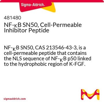 NF-&#954;B SN50，细胞渗透性抑制剂肽 NF-&#954;B SN50, CAS 213546-43-3, is a cell-permeable peptide that contains the NLS sequence of NF-&#954;B p50 linked to the hydrophobic region of K-FGF. Inhibits translocation of the NF-&#954;B into the nucleus.