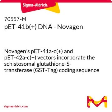 pET-41b(+) DNA - Novagen Novagen&#8242;s pET-41a-c(+) and pET-42a-c(+) vectors incorporate the schistosomal glutathione-S-transferase (GST-Tag) coding sequence as a fusion partner.