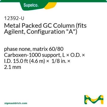 Metal Packed GC Column (fits Agilent, Configuration "A") phase none, matrix 60/80 Carboxen-1000 support, L × O.D. × I.D. 15.0&#160;ft (4.6&#160;m) × 1/8&#160;in. × 2.1&#160;mm