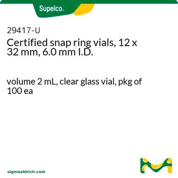 Certified snap ring vials, 12 x 32 mm, 6.0 mm I.D. volume 2&#160;mL, clear glass vial, pkg of 100&#160;ea