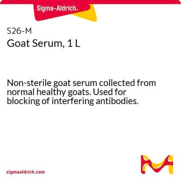 Ziegenserum, 1 L Non-sterile goat serum collected from normal healthy goats. Used for blocking of interfering antibodies.